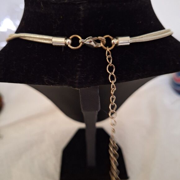 A Double Chain Women's Pendant Necklace Garnet Colored Glass Pendant - Picture 5 of 9